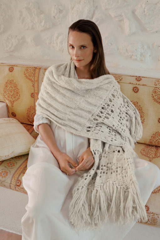 Stola Mit Häkelbordüren - Natural Alpaca Pelo