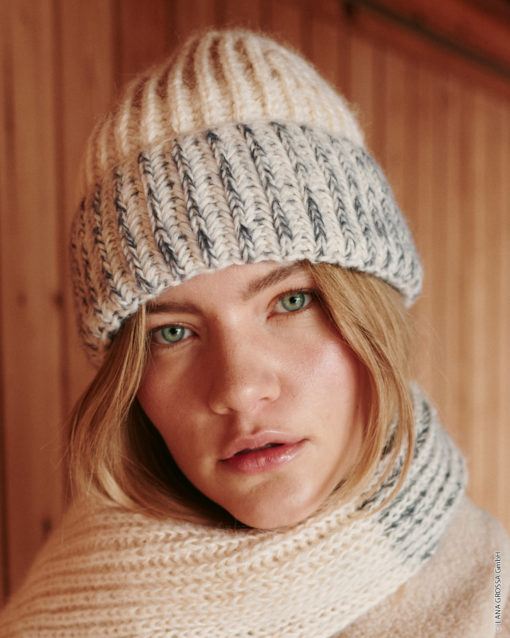 Strickset Mütze Mit Ein- Und Zweifarbigem Patentmuster Aus Ecopuno Und Setasuri Von Lana Grossa