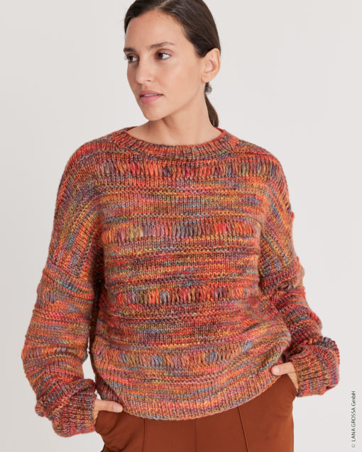 Strickset Pullover Mit Fallmaschenmuster Aus Cool Merino Big Color Von Lana Grossa