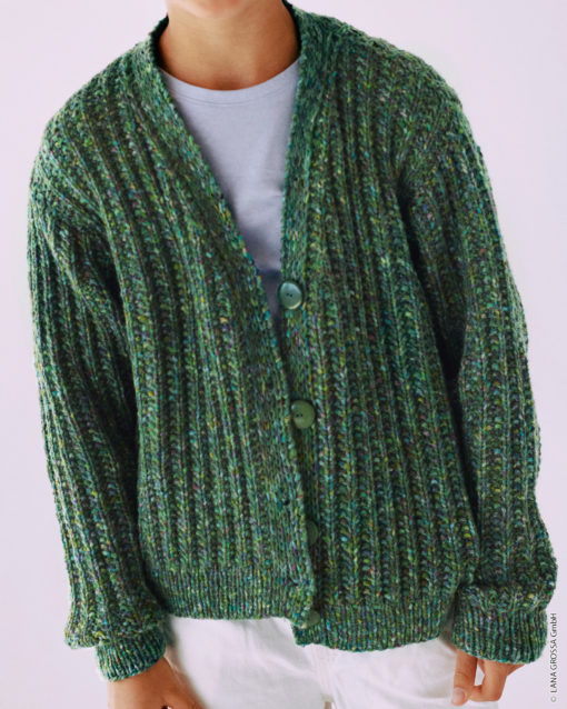 Strickset Jacke Mit V-Ausschnitt Aus Cool Merino Print Von Lana Grossa