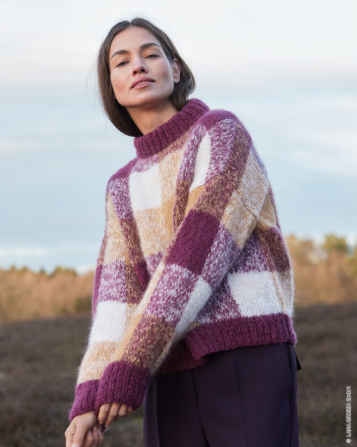Strickset Karo-Pullover Mit Stehkragen Aus Setasuri Big Von Lana Grossa