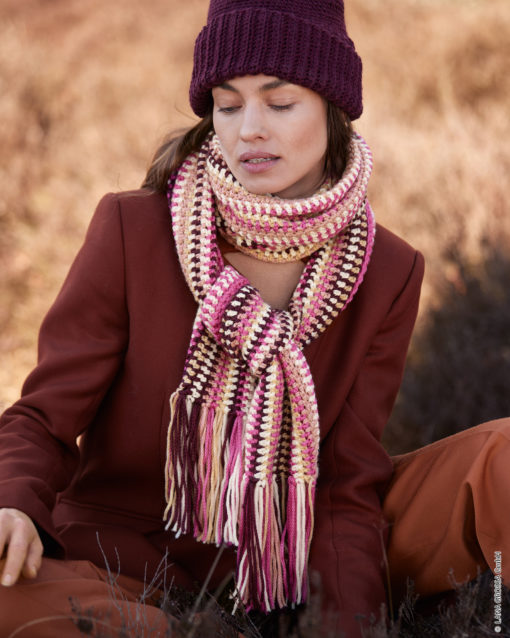Strickset Häkel-Schal Mit Fransen Aus Cool Merino Von Lana Grossa