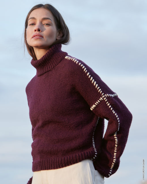 Strickset Pullover Mit Bestickten Nähten Aus Cool Merino Von Lana Grossa