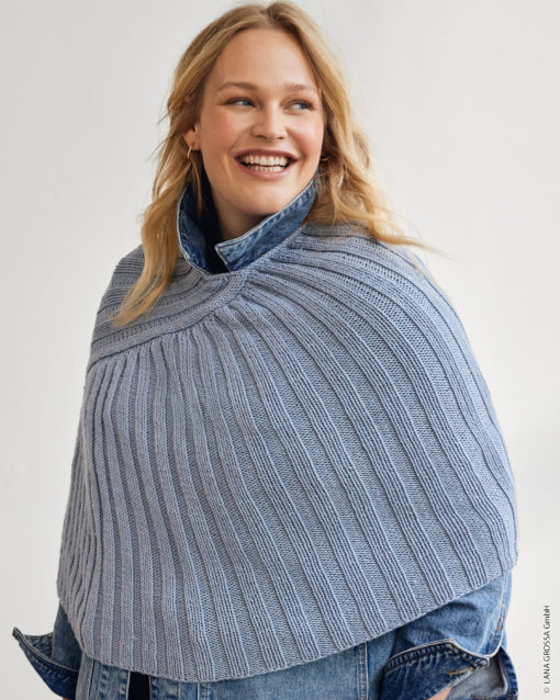 Strickset Poncho Im Rippenmuster Aus Cool Wool Big Von Lana Grossa