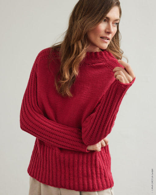 Strickset Top Down Pullover Mit Stehkragen Aus Cool Wool Big Von Lana Grossa