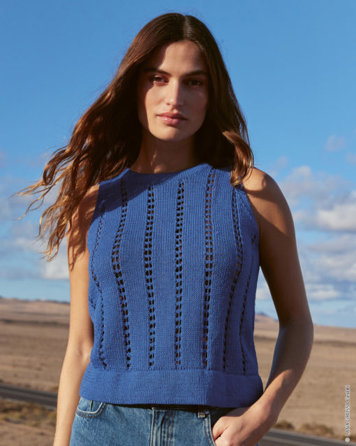 Strickset Top Mit Hohlsaumstreifen Aus Fallmaschen Aus Cotton Wool Von Lana Grossa