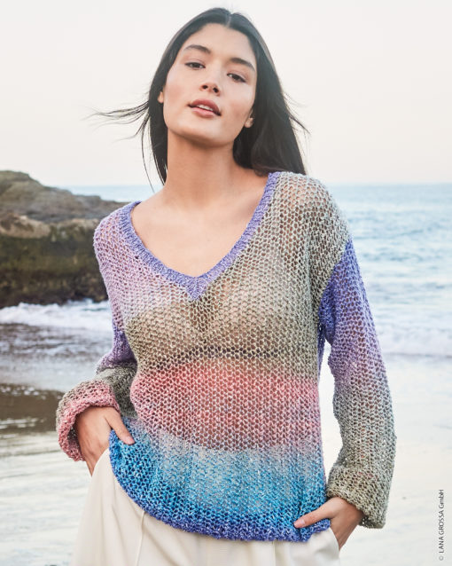 Strickset V-Pullover Im Netzmuster Aus Gomitolo Collina Von Lana Grossa