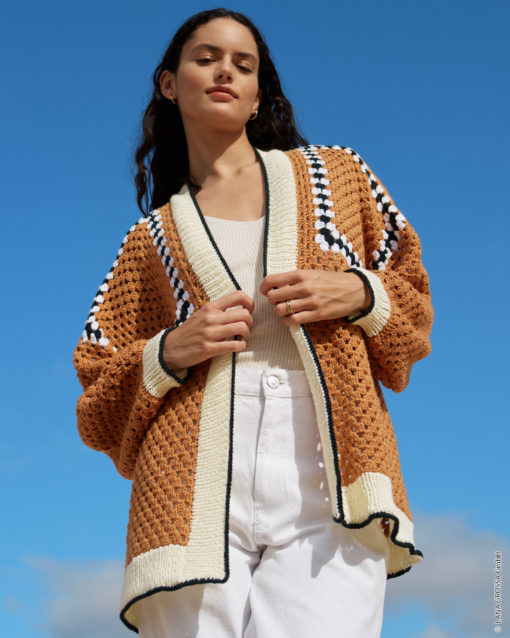 Strickset Cardigan Mit Quadratischen Motiven Im Stäbchenlochmuster Aus Soft Cotton Von Lana Grossa