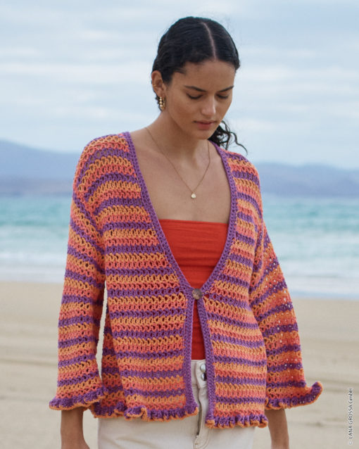 Strickset Streifencardigan Im Stäbchenlochmuster Aus Alta Moda Cotolana Von Lana Grossa