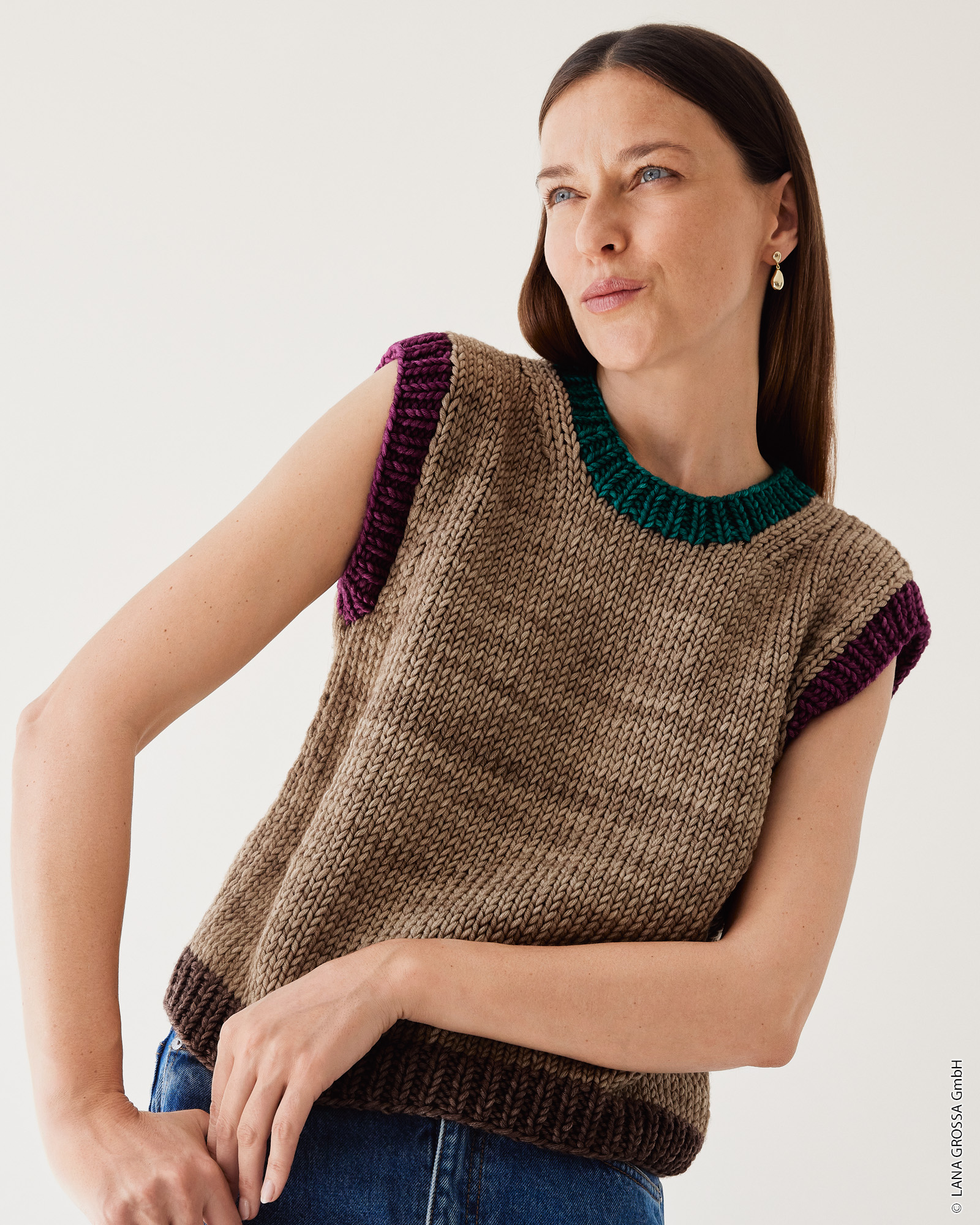 Strickset Pullunder Mit Bunten Bündchen Aus Vintage Superchunky Von Lana Grossa 1 Strickset Pullunder Mit Bunten Bündchen Aus Vintage Superchunky Von Lana Grossa