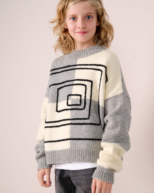 Strickset Karo-Pullover Mit Aufgehäkelten Linien Aus Cool Merino Von Lana Grossa