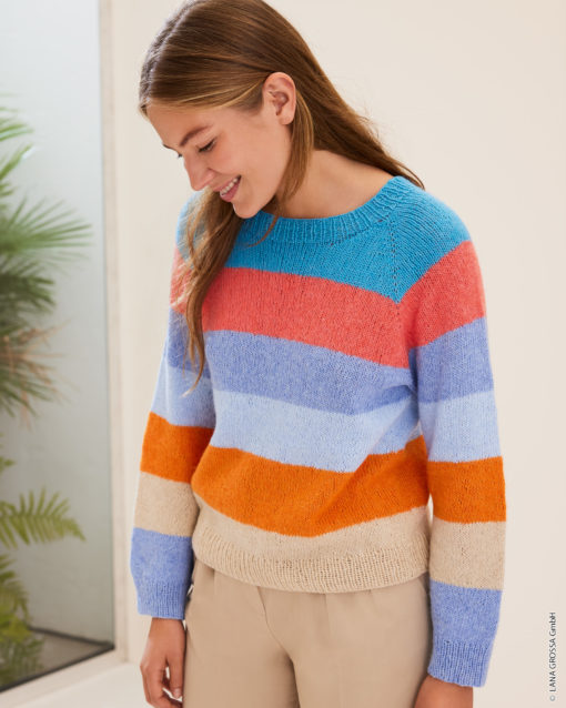 Strickset Blockstreifen-Pullover Aus Ecopuno Von Lana Grossa