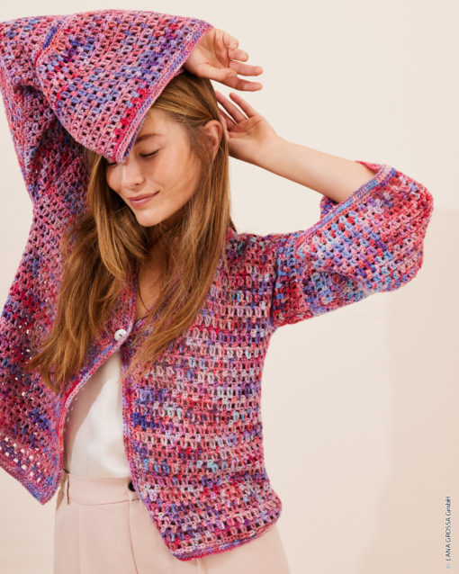 Strickset Jacke Mit Gittermuster Aus Cotonella Multi Von Lana Grossa