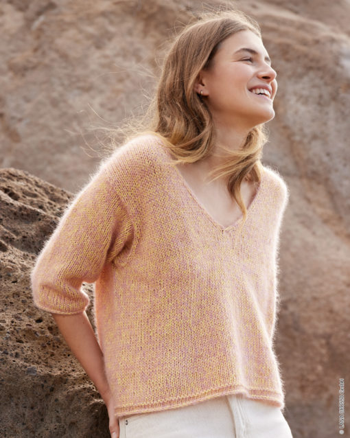 Strickset V-Pullover Glatt Rechts Mit Dreiviertelärmeln Aus Summer Cashmere Und Silkhair Von Lana Grossa
