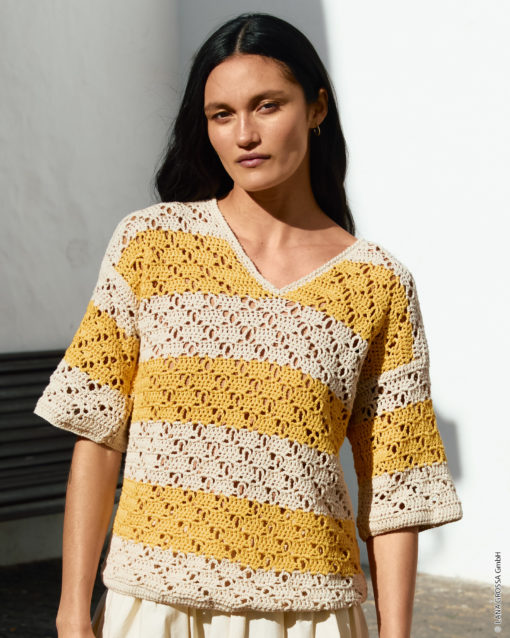 Strickset V-Pullover Im Stäbchen-Rautenlochmuster Aus Landlust Baumwolle Von Lana Grossa