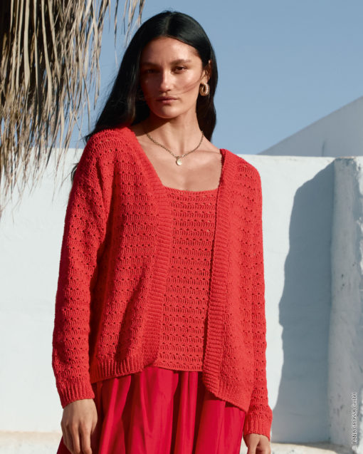 Strickset Cardigan Im Doppelstäbchen-Stäbchenlochmuster Aus Summer Cashmere Von Lana Grossa