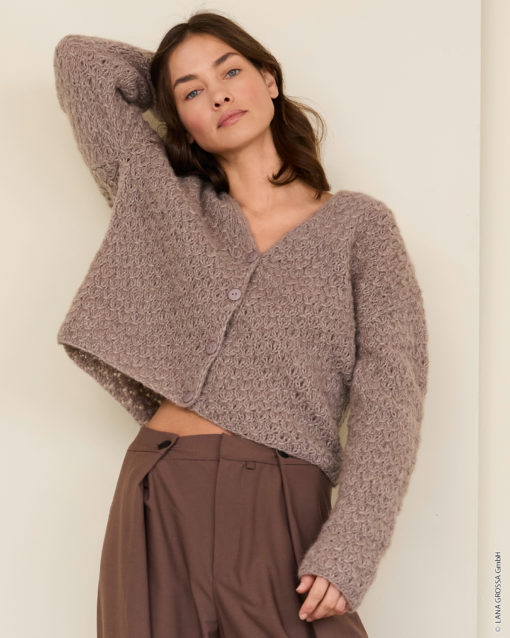 Strickset Jacke Mit Zopflochmuster Aus Alpaca Air Ii Von Lana Grossa