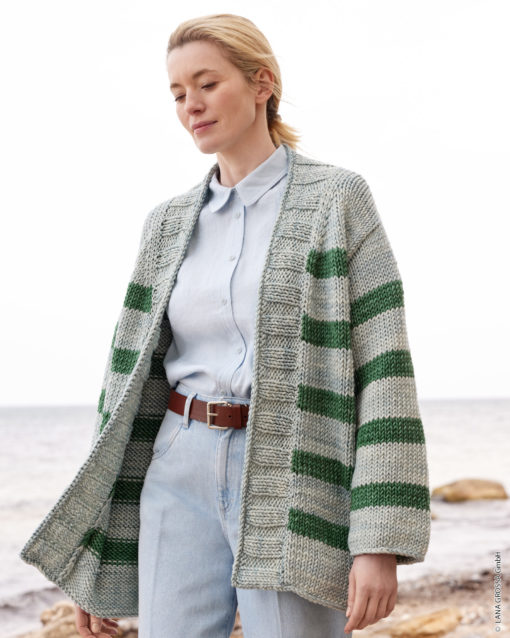 Strickset Top Down Streifenjacke Aus Vintage Superchunky Von Lana Grossa