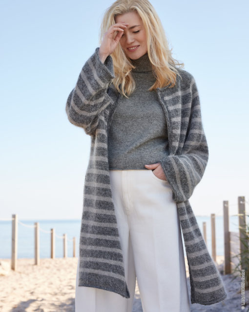 Strickset Lange Top Down Streifenjacke Aus Merino Superiore Und Silkhair Von Lana Grossa