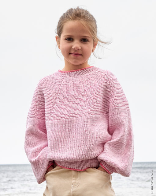 Strickset Top Down Kinderpullover Aus Cool Wool Big Mélange Von Lana Grossa