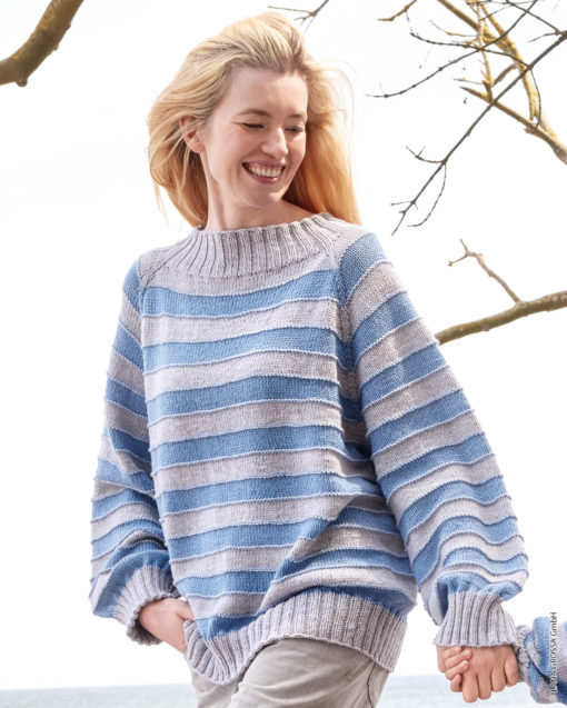 Strickset Top Down Streifenpullover Aus Cool Wool Big Mélange Von Lana Grossa