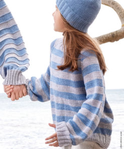 Strickset Top Down Kinder-streifenpullover aus Cool Wool Big Mélange von Lana Grossa