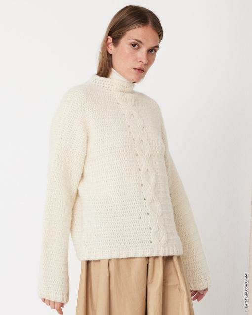 Strickset Häkelpullover Mit Zopfstreifen Aus Nebbia Von Lana Grossa