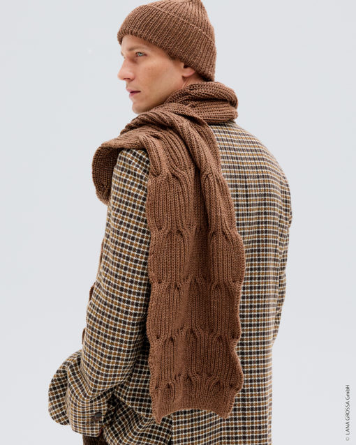 Strickset Schal Im Halbpatent-Zopfmuster Aus Cool Wool Big Mélange Von Lana Grossa