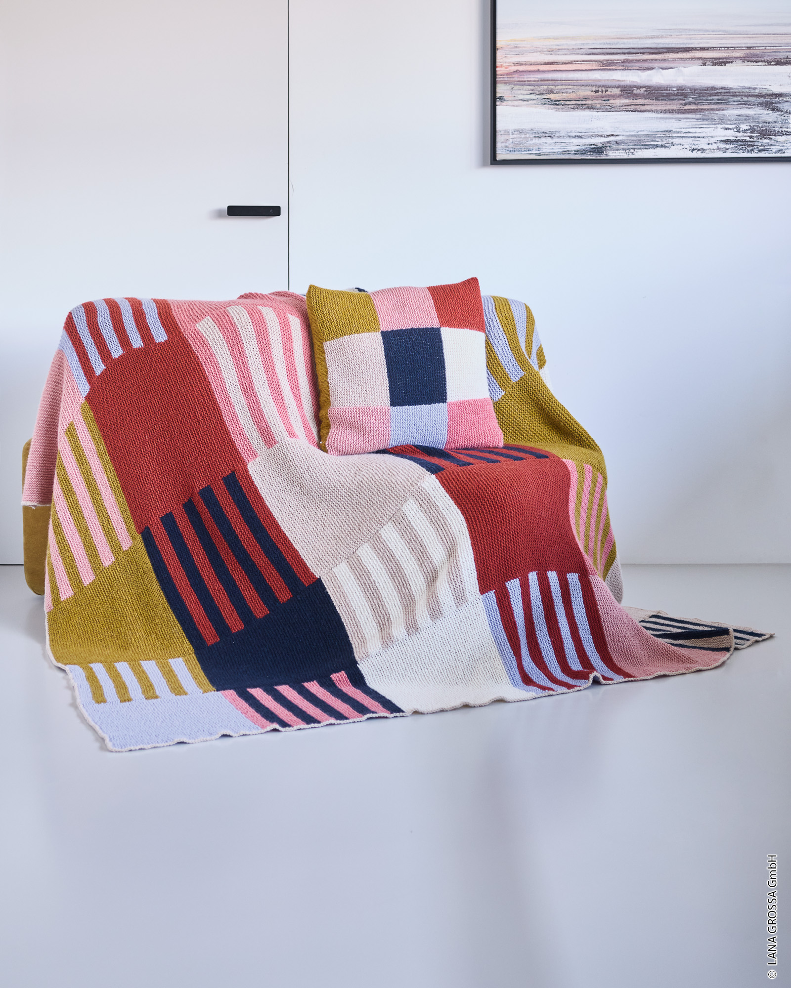 Strickset Decke Kraus Rechts In Streifen Aus Brigitte No. 2 Von Lana Grossa 1 Strickset Decke Kraus Rechts In Streifen Aus Brigitte No. 2 Von Lana Grossa