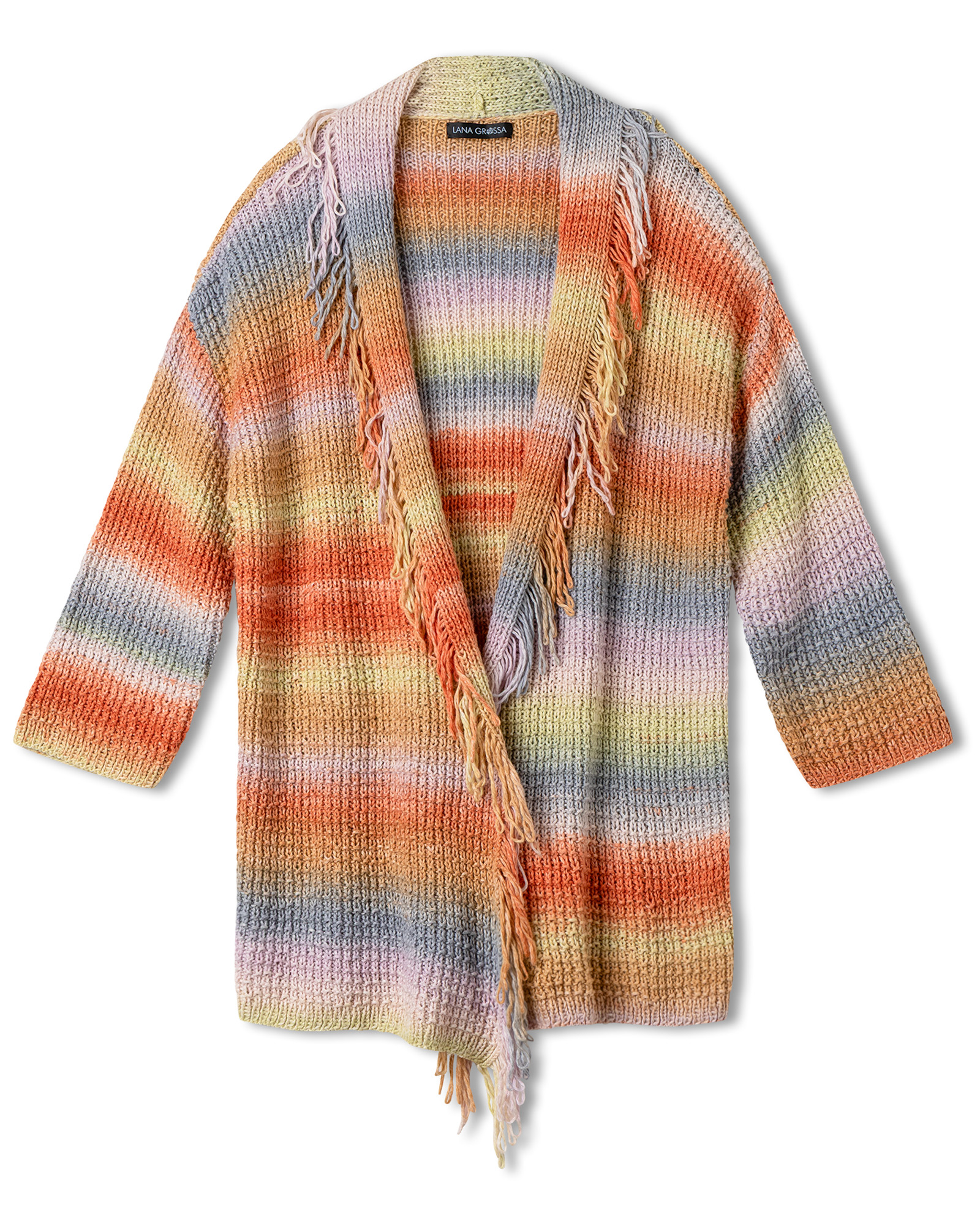 Strickset Jacke Mit Schalkragen Und Fransen Aus Cotonella Von Lana Grossa 2 Strickset Jacke Mit Schalkragen Und Fransen Aus Cotonella Von Lana Grossa – Bild 2