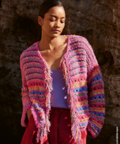 Strickset Jacke Mit Fransen aus Frizzante, Filo Lurex, Tessera und Per Fortuna Gots von Lana Grossa