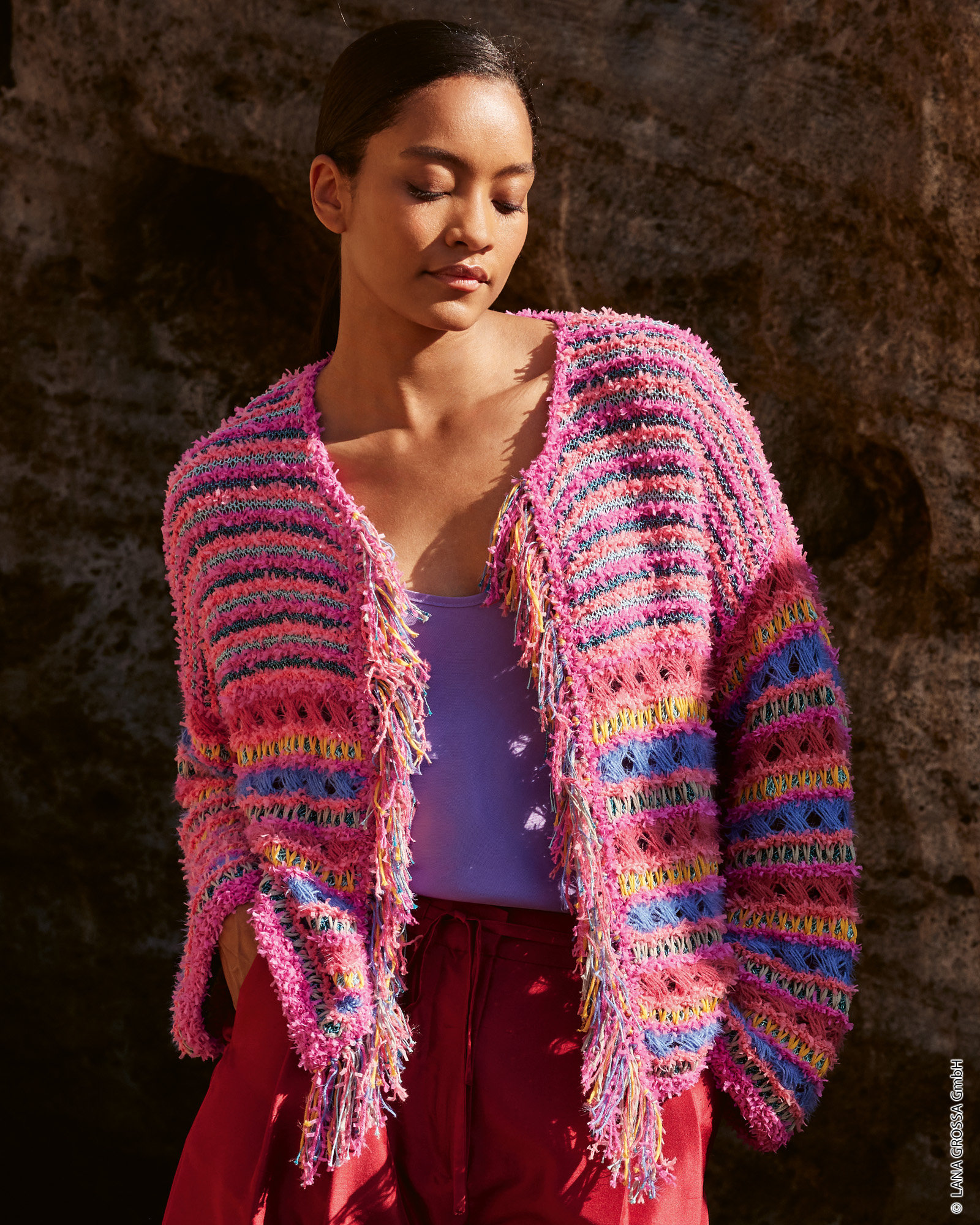 Strickset Jacke Mit Fransen Aus Frizzante, Filo Lurex, Tessera Und Per Fortuna Gots Von Lana Grossa 1 Strickset Jacke Mit Fransen Aus Frizzante, Filo Lurex, Tessera Und Per Fortuna Gots Von Lana Grossa