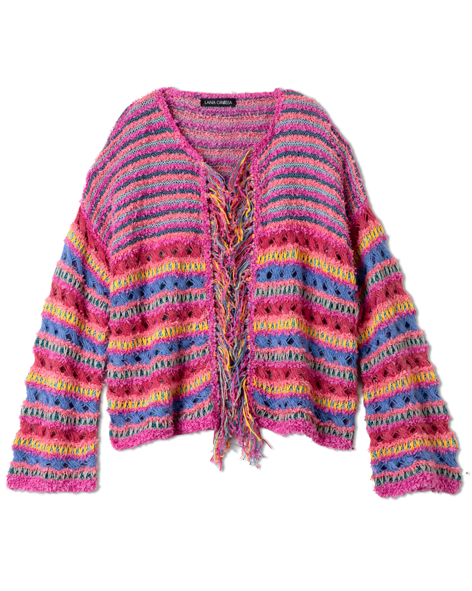 Strickset Jacke Mit Fransen Aus Frizzante, Filo Lurex, Tessera Und Per Fortuna Gots Von Lana Grossa 2 Strickset Jacke Mit Fransen Aus Frizzante, Filo Lurex, Tessera Und Per Fortuna Gots Von Lana Grossa – Bild 2