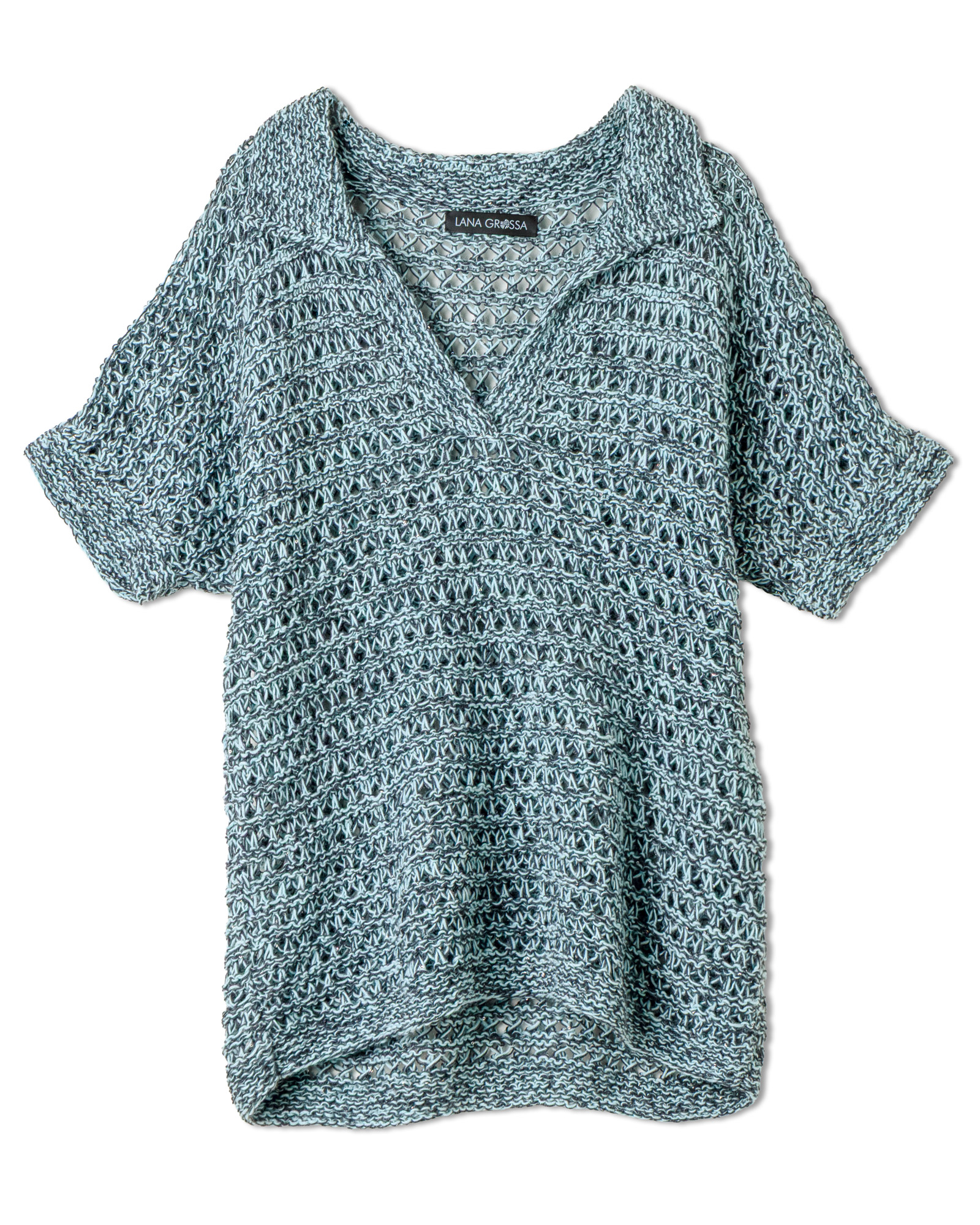 Strickset Shirt Mit Polokragen Aus Ecopuno Und Filo Pailettes Von Lana Grossa 2 Strickset Shirt Mit Polokragen Aus Ecopuno Und Filo Pailettes Von Lana Grossa – Bild 2